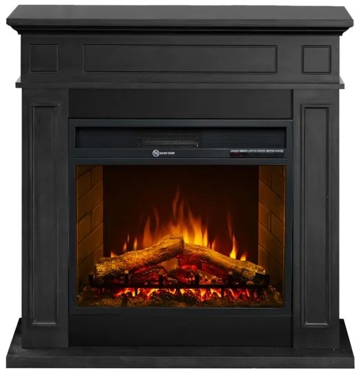 Camino elettrico da terra in legno Nero JEFFERSON L89,5 x H90,5 x P28 cm