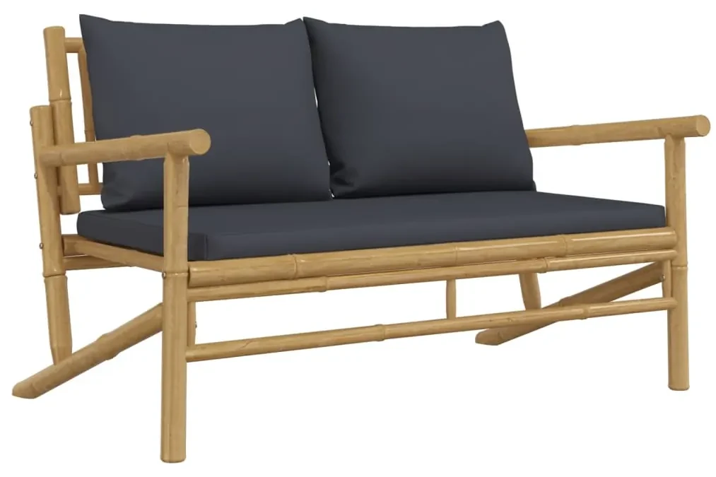Set salotto da giardino 2pz con cuscini grigio scuro bambù
