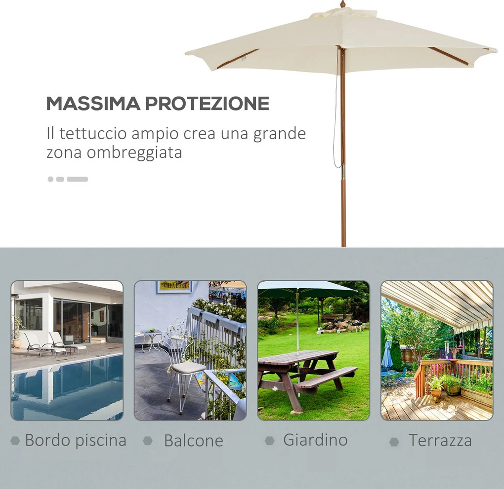 Ombrellone da Giardino 2.5x2.5 m Palo Ø38 mm in Legno Crema...