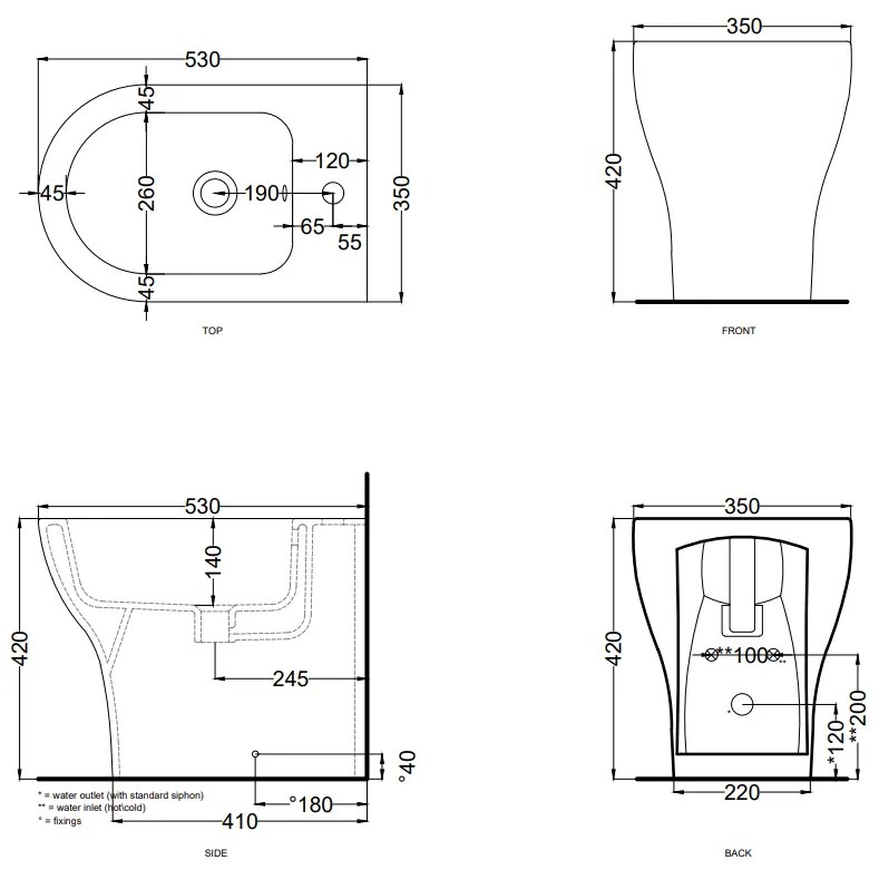 Cielo Enjoy Bidet Filo Muro 53x35 A Pavimento In Ceramica Bianco Lucido