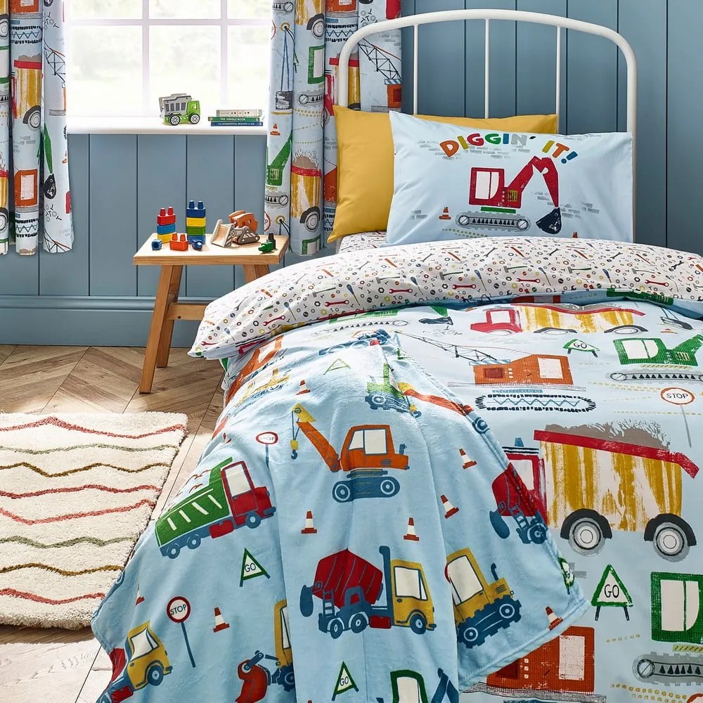 Biancheria da letto per bambini blu per letto singolo 135x200 cm Digger Dreams – Catherine Lansfield