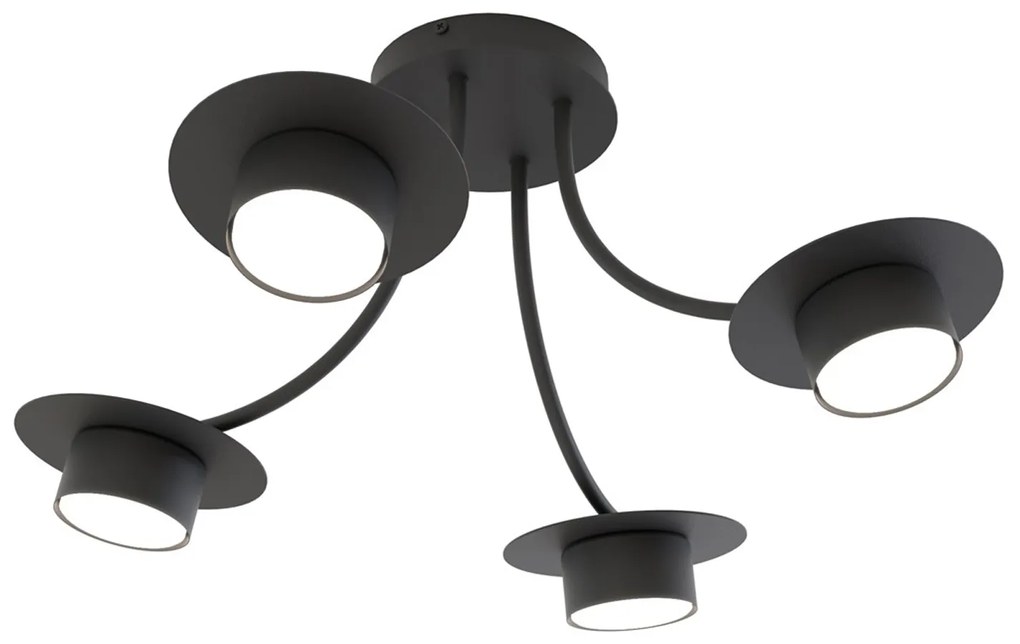 Plafoniera Moderna Giunone Acciaio Nero 4 Luci Gx53 Ip20