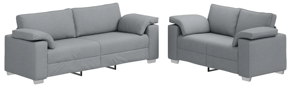 Set di divani a 2 pezzi con cuscini in tessuto grigio chiaro