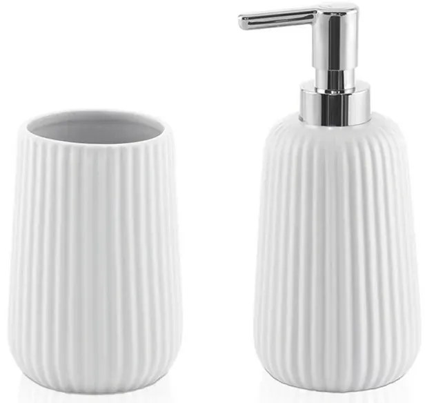 Set bagno dispenser sapone e porta spazzolino da appoggio bianco Marika