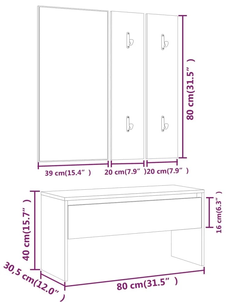 Set Di Mobili Da Corridoio Grigio Cemento İn Legno Multistrato /