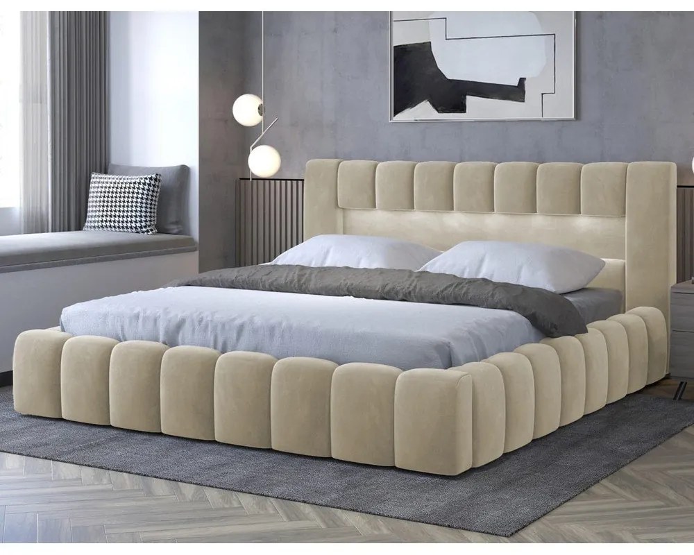 Letto matrimoniale imbottito beige con contenitore con rete inclusa 180x200 cm Lamica – ELTAP
