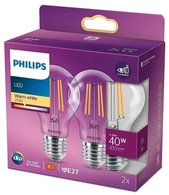 SET 2x LED Lampadina VINTAGE Philips A60 E27/4,3W/230V 2700K
