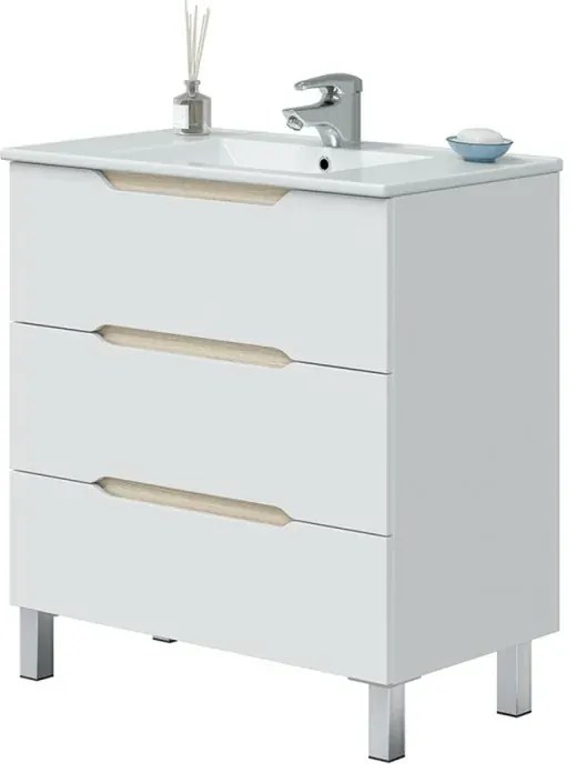 Mobile bagno da terra 80 cm bianco e rovere con top e specchio Brillo
