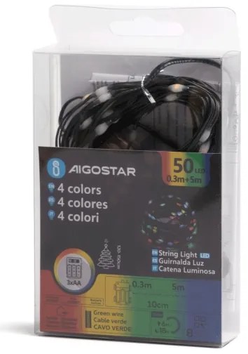 Aigostar - Catena luminosa LED da esterno 50xLED/8 funzioni 3xAA 5,3m IP44 multicolore