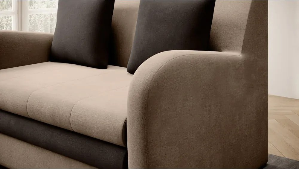 Divano marrone chiaro allungabile e rivestimento in velluto 130 cm Ario – ELTAP