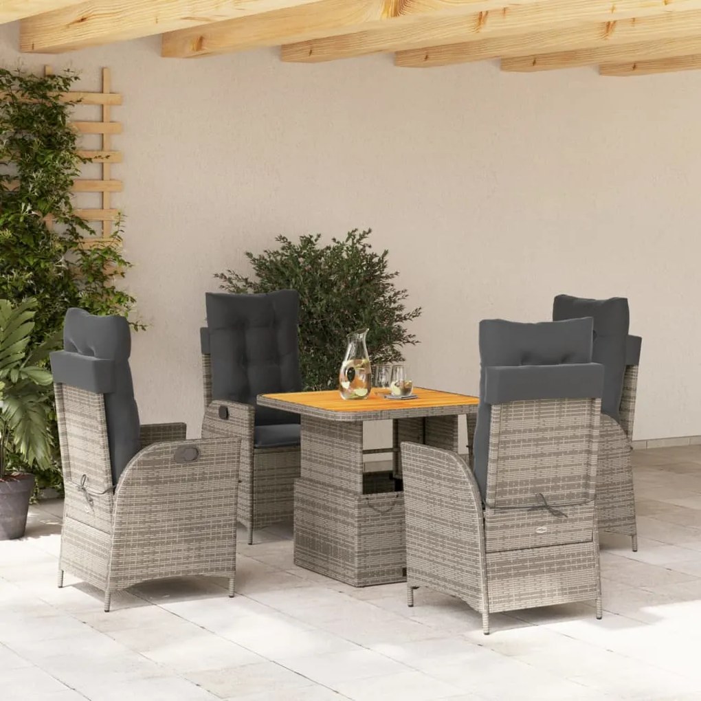 Set Da Pranzo Da Giardino 5 Pz Con Cuscini İn Polyrattan Grigio /