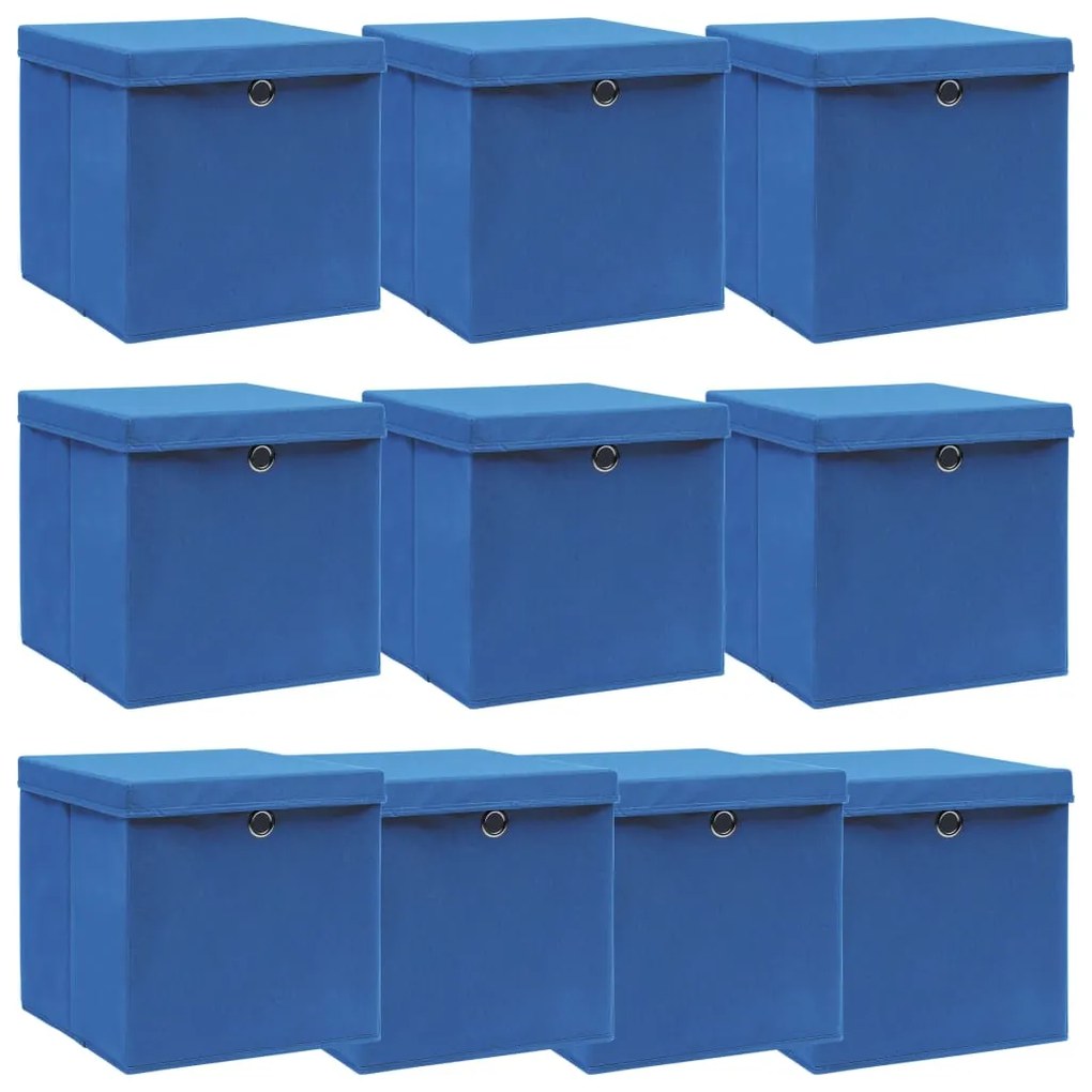 Scatole Portaoggetti Con Coperchi 10pz Blu 32x32x32 Cm Tessuto /