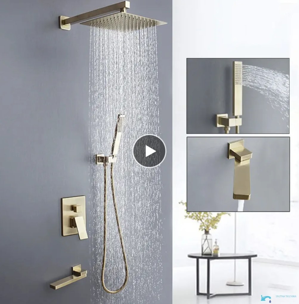 Pannello doccia da incasso EYN PT04042 in ottone con LED, getti multipli e più finiture — Senza uscita inferiore — 30 cm
