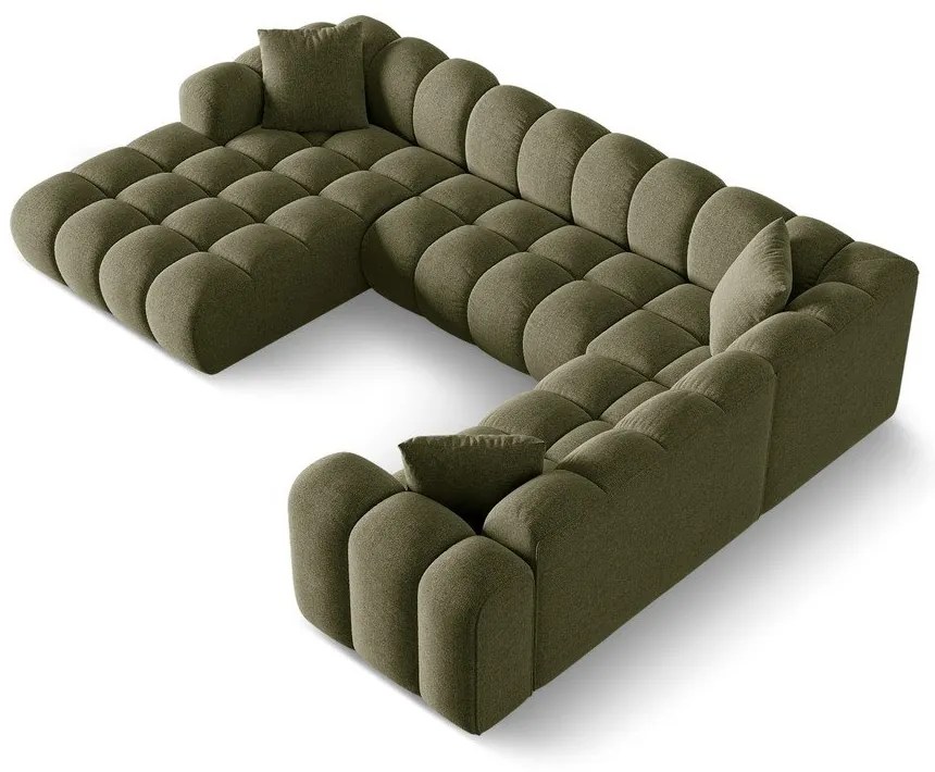 Divano angolare verde (con penisola a destra/a U) con rivestimento in ciniglia Treno – Cosmopolitan Design