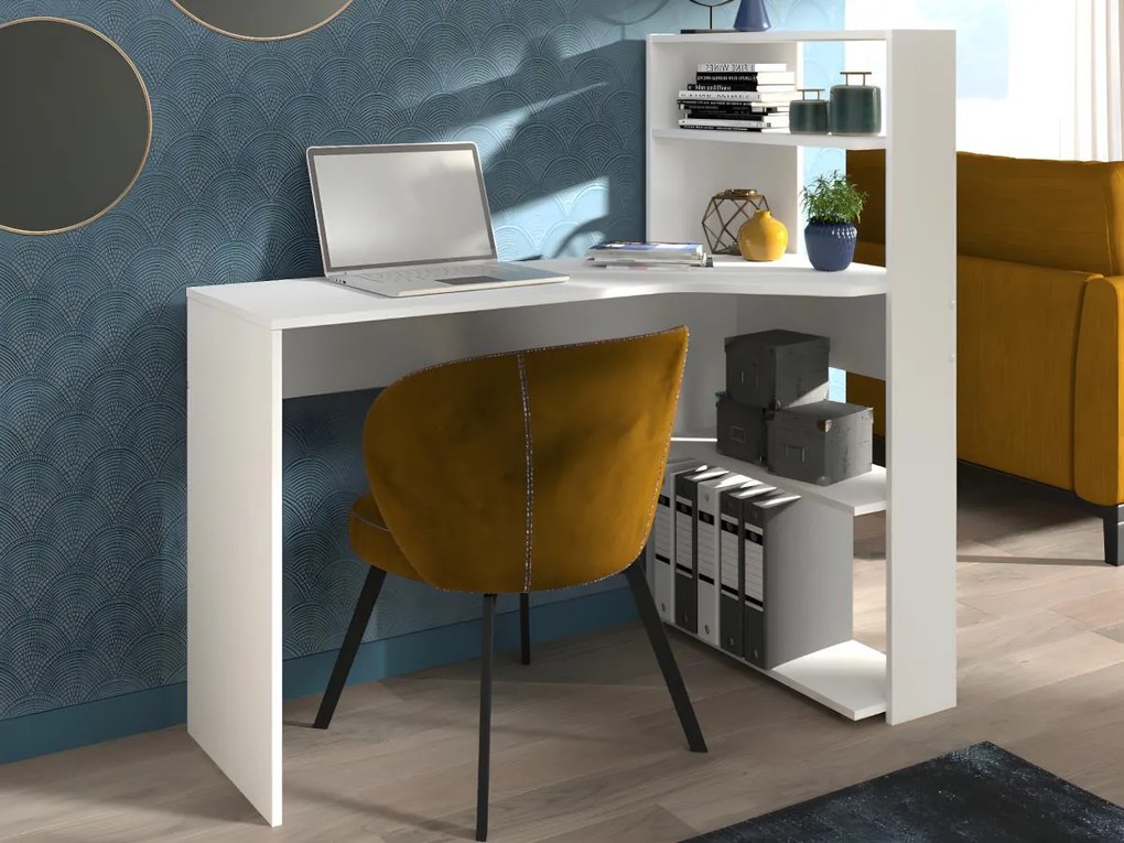 Scrivania angolare con scaffali Bianco - DELFINO