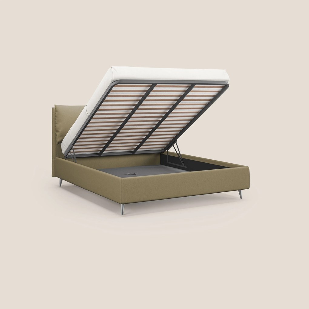 Elsa letto imbottito con vano contenitore in tessuto smacchiabile T05 cammello