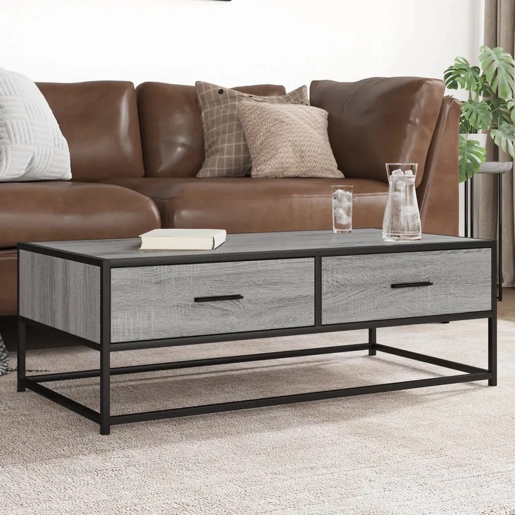 Tavolino Salotto Grigio Sonoma 100x50x35cm Multistrato Metallo /