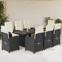 Set da Pranzo da Giardino 9 pz con Cuscini Nero in Polyrattan 3212487