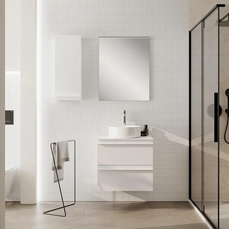 Pensile Linea L30 H75 P16 bianco opaco laccato 1 anta reversibile con maniglia e 2 ripiani