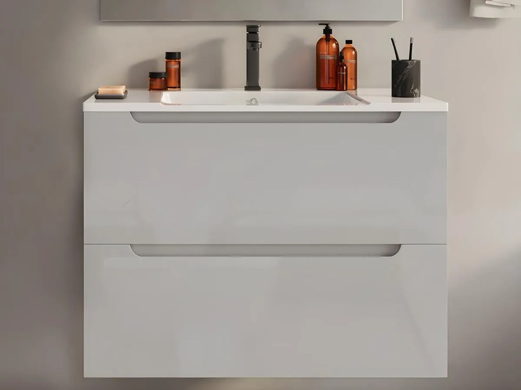 Mobile lavabo singolo sospeso 80 cm Bianco - STEFANIE