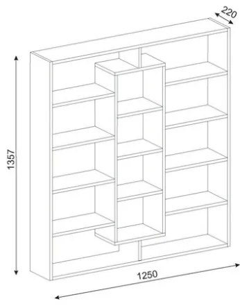 Libreria A Parete Con Mensole E Cubi 125x22x136H Rovere E Bianco Ample