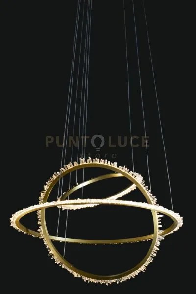 Lampada a sospensione a triplo anello quartz halo, oro satinato, le...