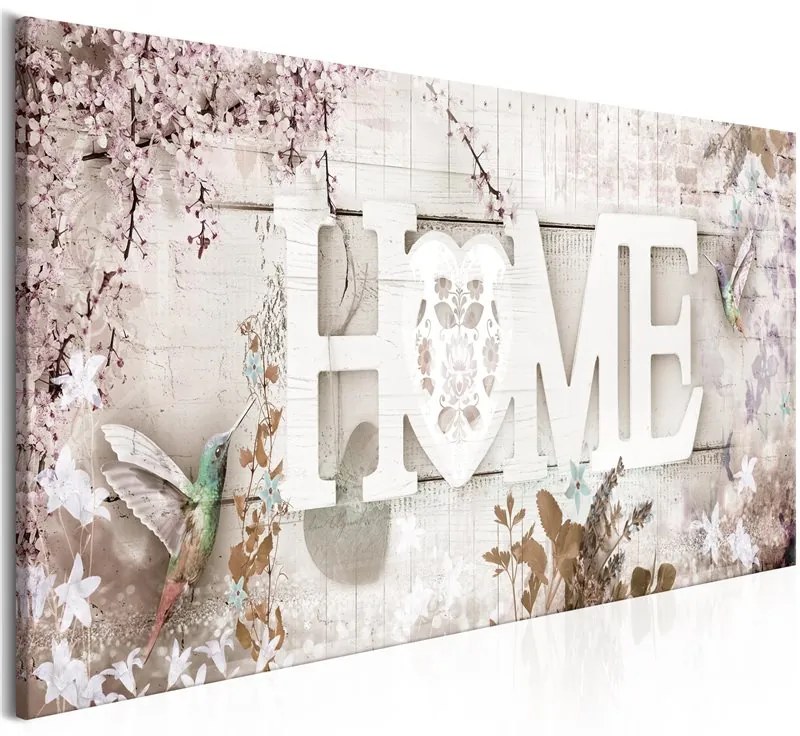 Quadro Home and Hummingbirds (1 Part) Beige Narrow  Colore Grigio, Dimensioni e Misure 135x45