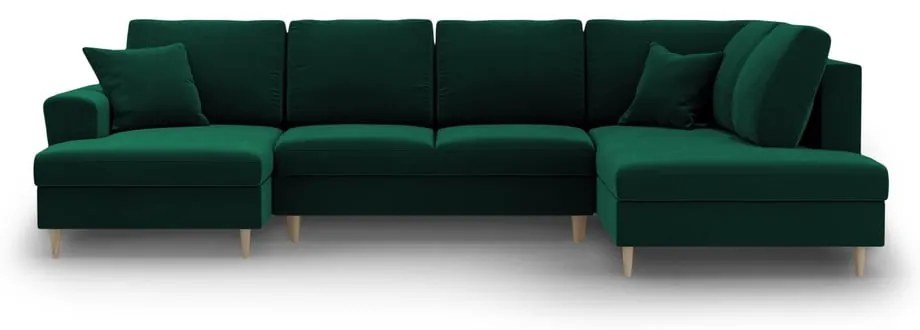 Divano angolare verde allungabile e con contenitore (con penisola a destra/a U) con rivestimento in velluto Kyoto – Cosmopolitan Design