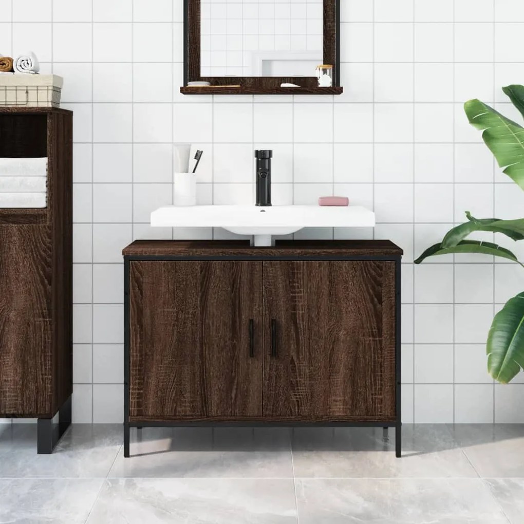 Mobile lavabo bagno rovere marrone 80x30x60cm legno multistrato
