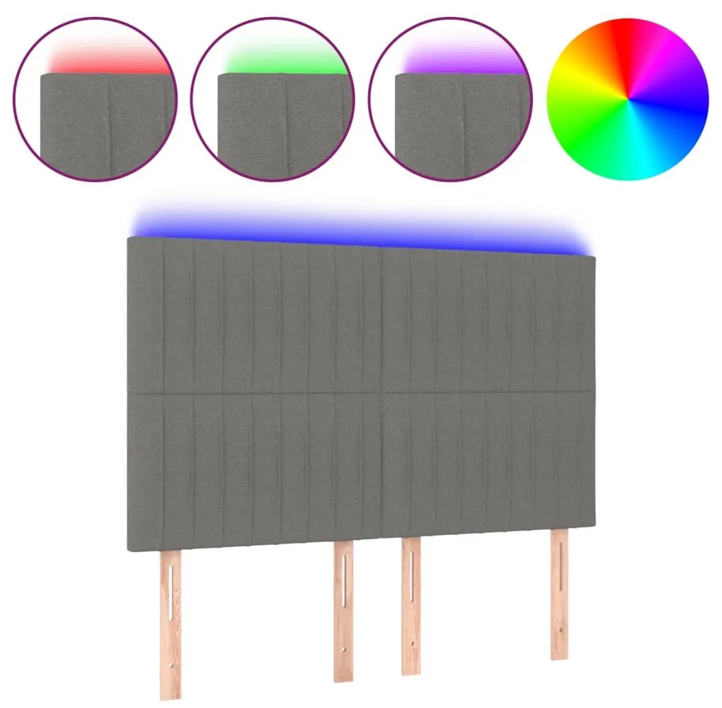 Testiera a led grigioscuro 144x5x118/128cm intessuto