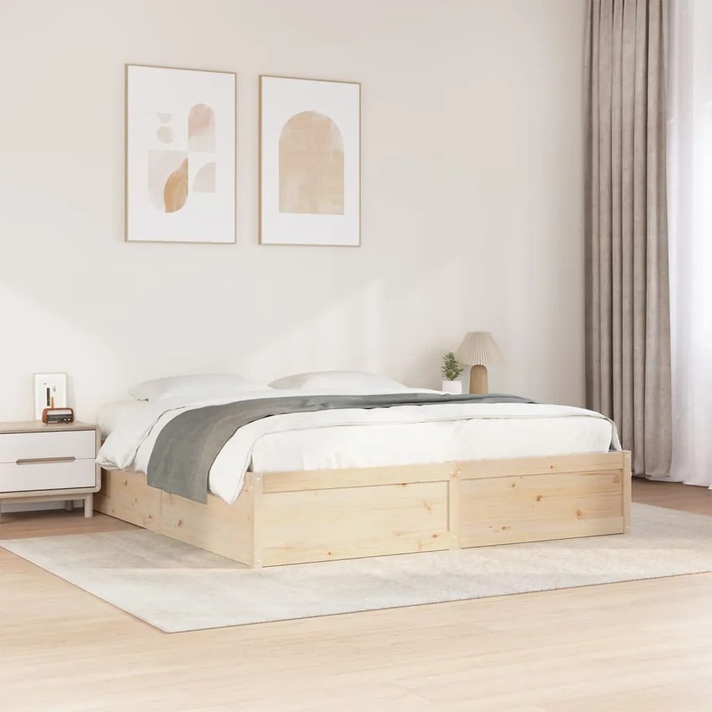Letto Senza Materasso 200x200 Cm İn Legno Massello Di Pino /