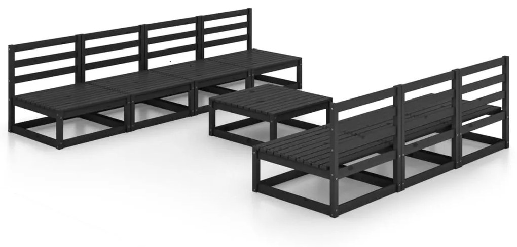 Set divani da giardino 8 pz nero in legno massello di pino