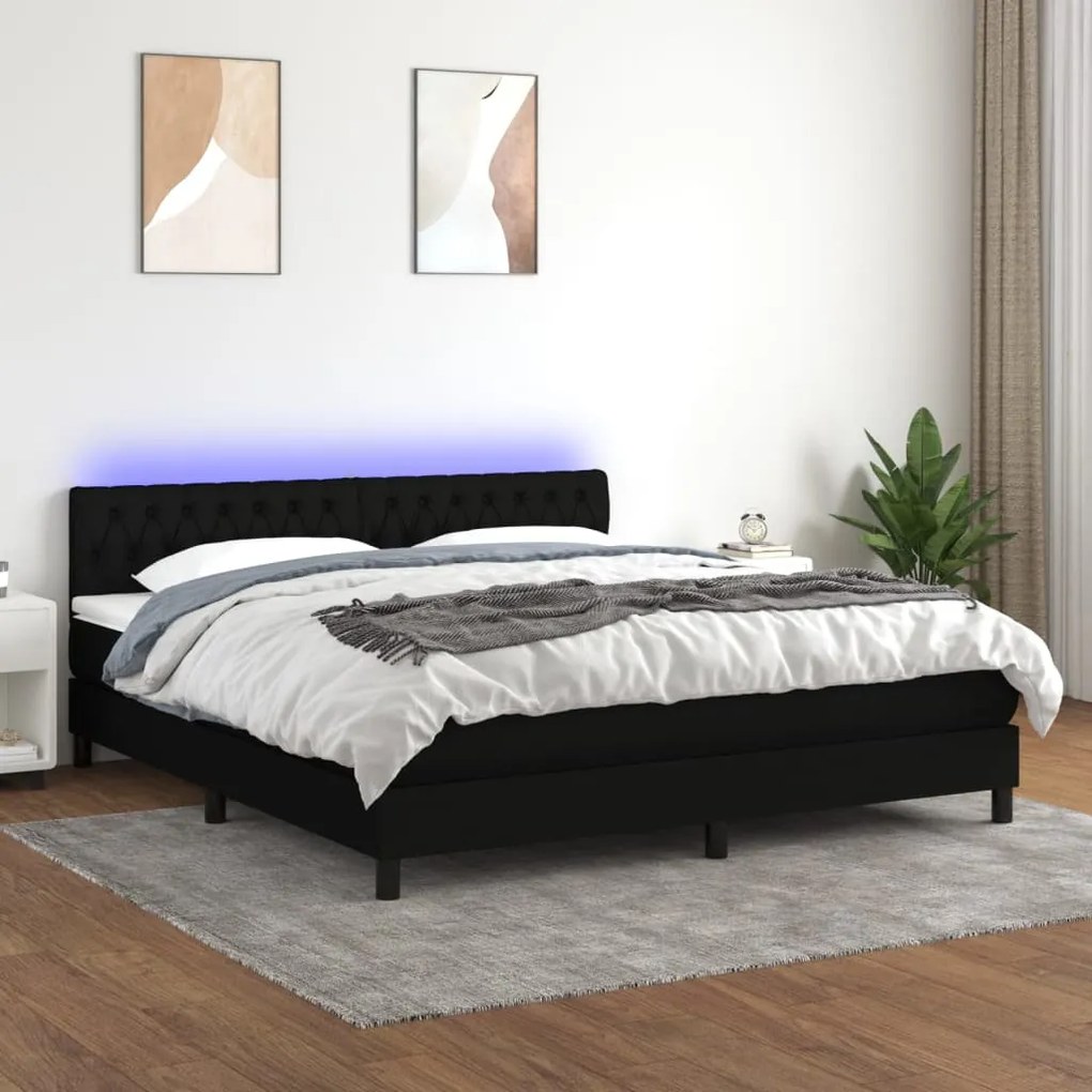 Letto A Molle Con Materasso E Led Nero 160x200 Cm İn Tessuto /