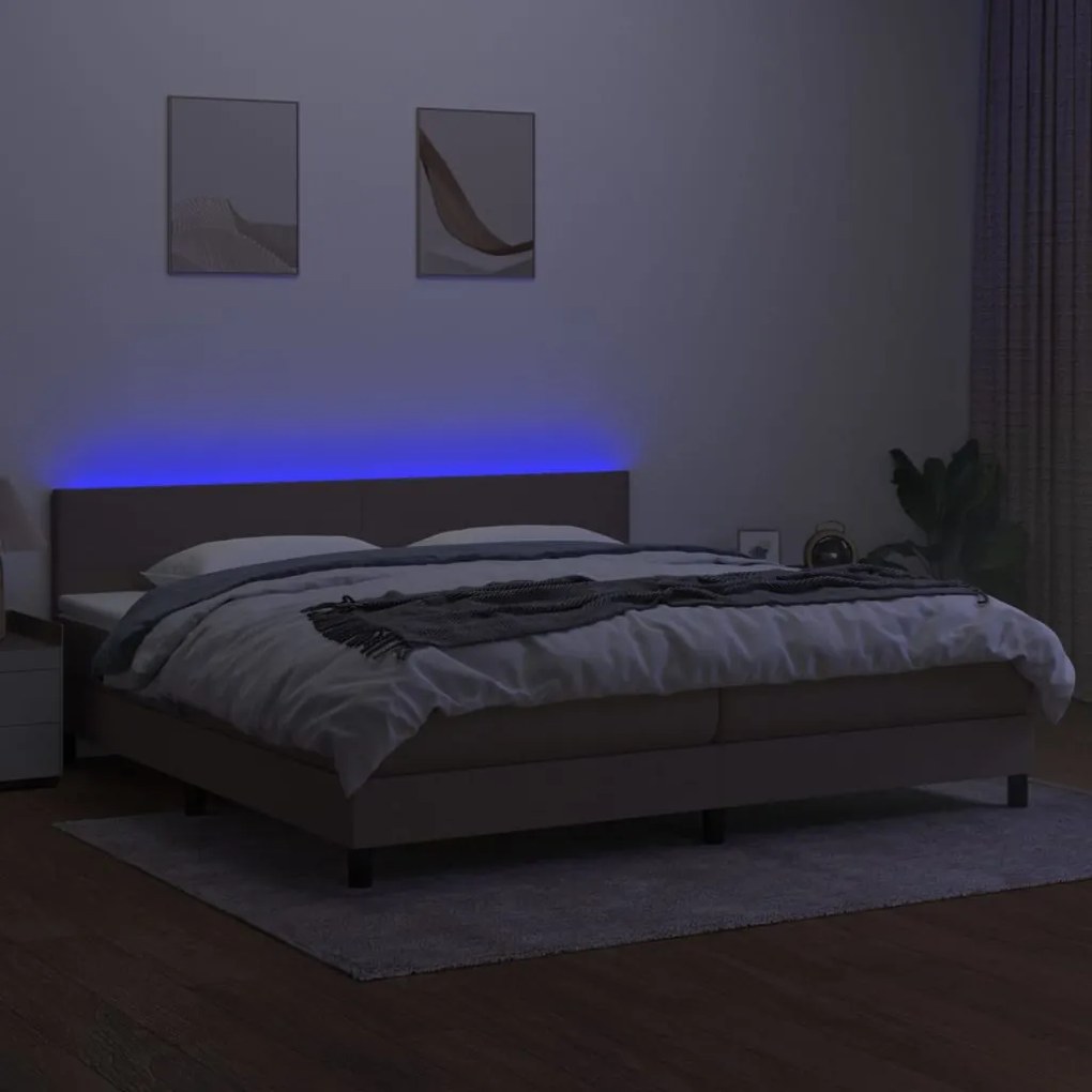 Letto a molle materasso e led tortora 200x200cm in tessuto