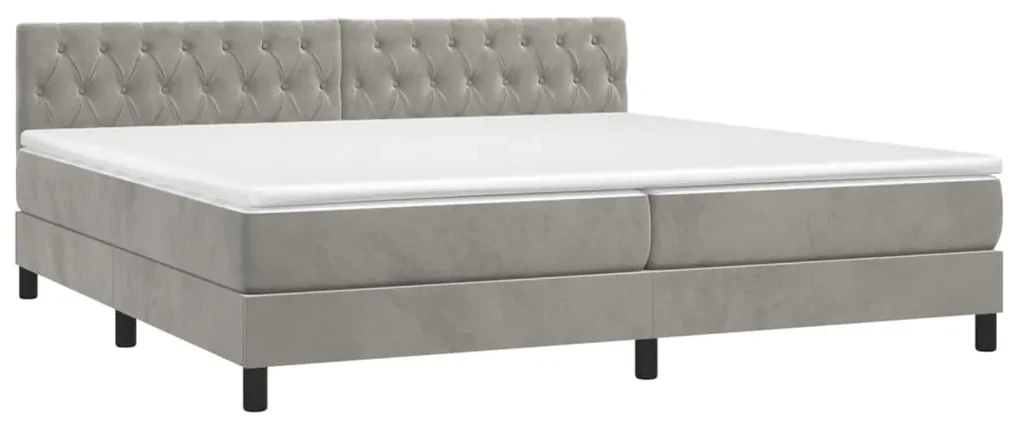 Letto a molle materasso e led grigio chiaro 200x200 cm velluto