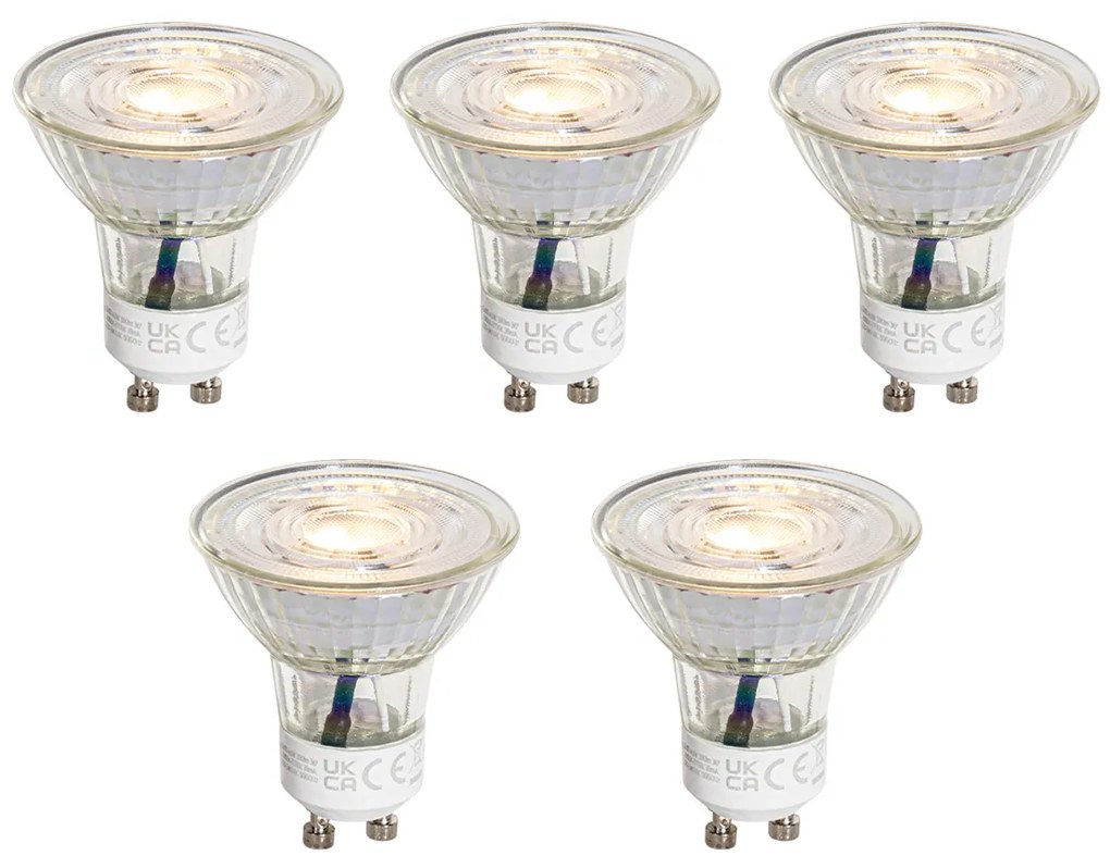 Set di 5 lampadine LED GU10 50mm trasparenti, 4.5W 380 lm, temperatura colore dimmerabile a 3 fasi (2000-2700K)
