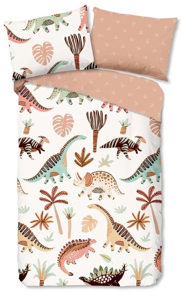 Set copripiumino e federa da bambini marrone/beige in cotone per letto singolo 140x200 cm Dino – Good Morning