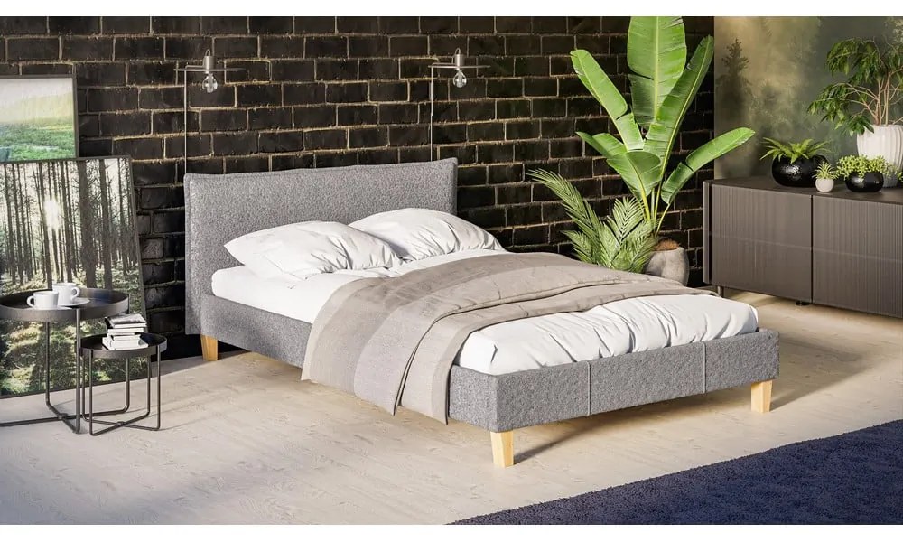 Letto matrimoniale imbottito grigio con griglia 140x200 cm Tina - Ropez