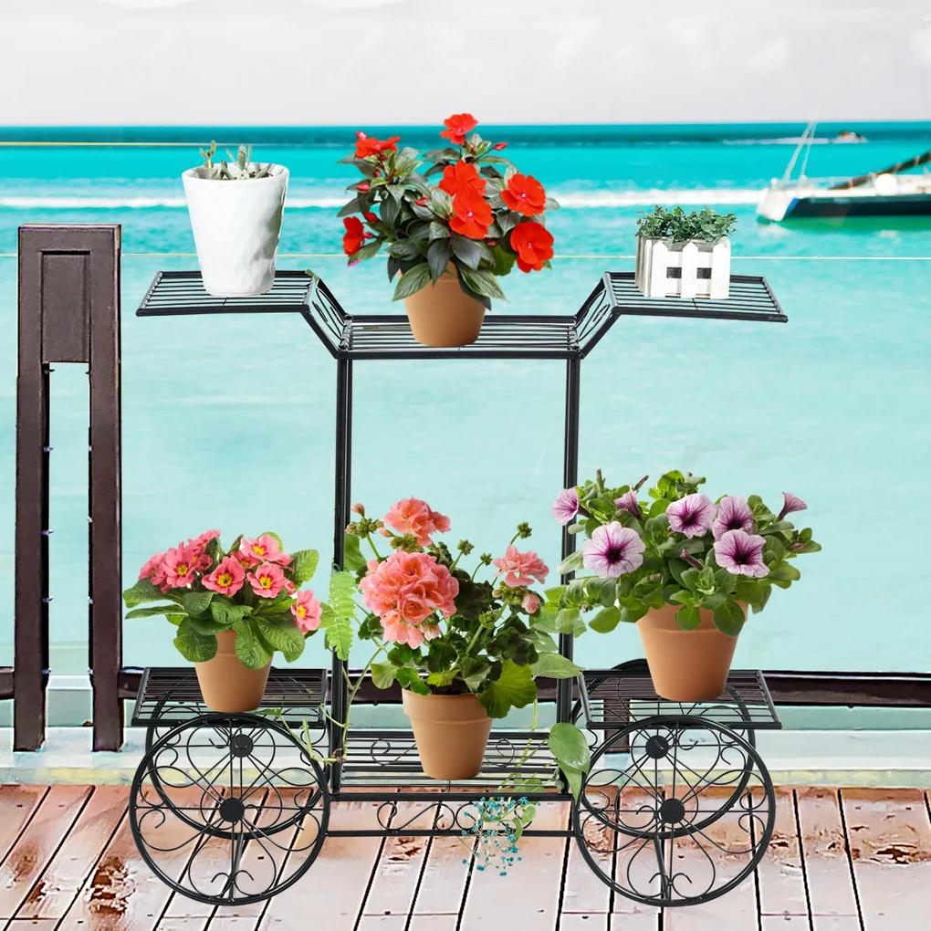 Costway Scaffale di metallo a forma di carrello per piante e fiori, Espositore piante con 6 livelli da interno ed esterno, Nero