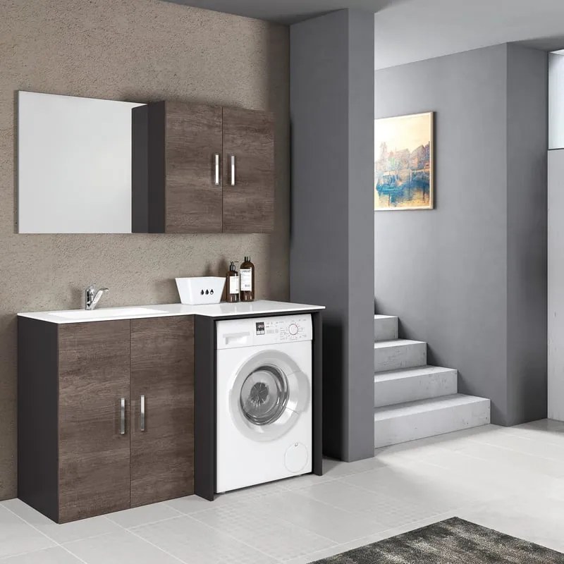 Mobile lavanderia Desi in abs rovere scuro P 68 x L 140 x H 200 cm