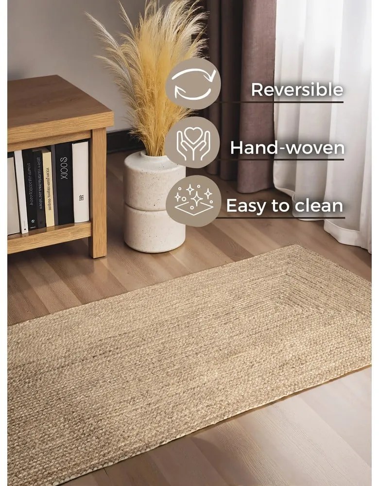 Passatoia colore naturale chiaro in iuta reversibile e tessuta a mano 80x200 cm Sharmila Natural White – Hanse Home