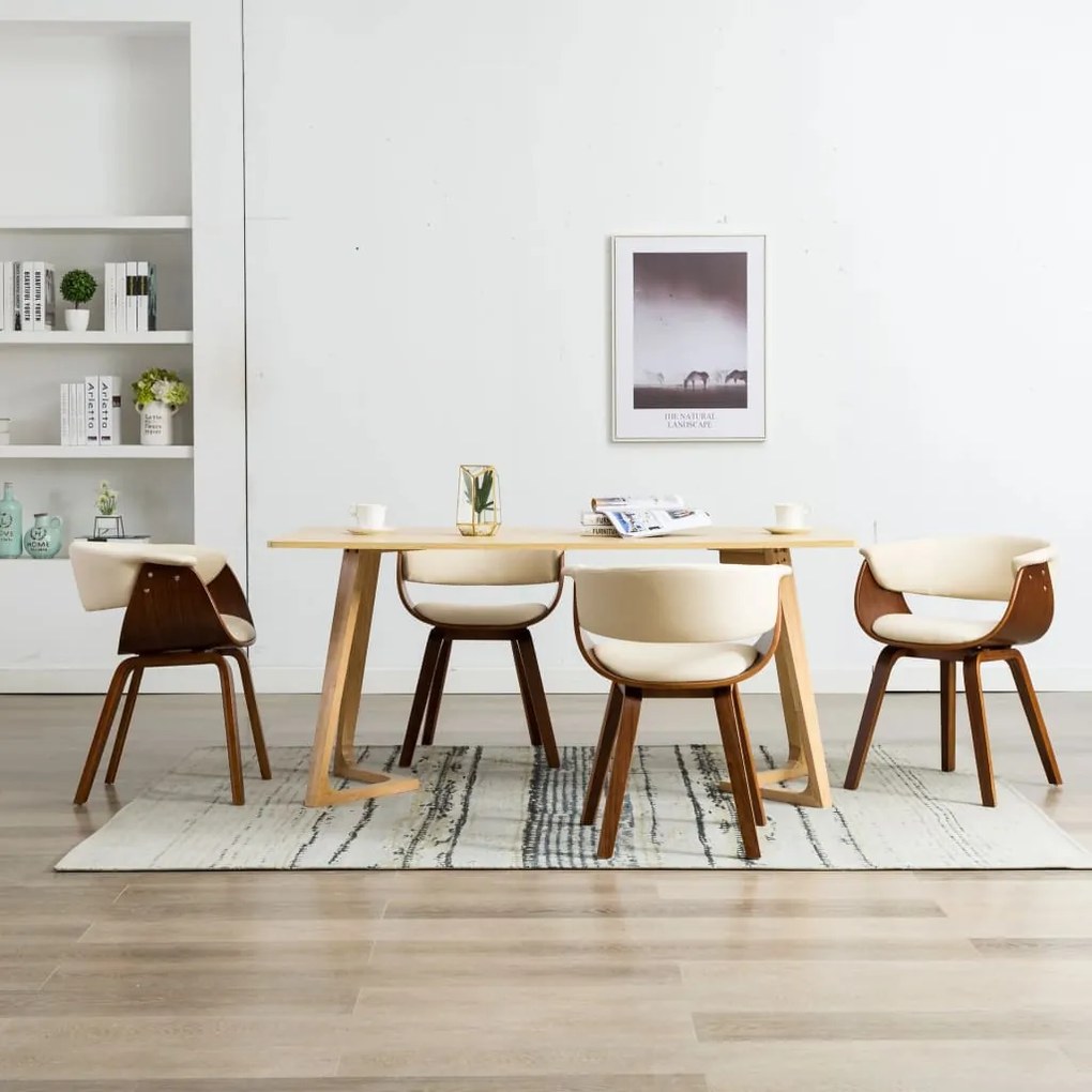 Sedie Da Pranzo 4 Pz İn Legno Curvato E Similpelle Crema /