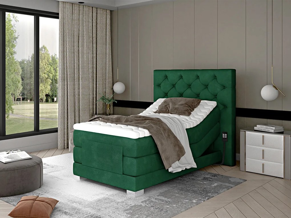 Letto motorizzato singolo boxspring Tokyo - Tessuto verde