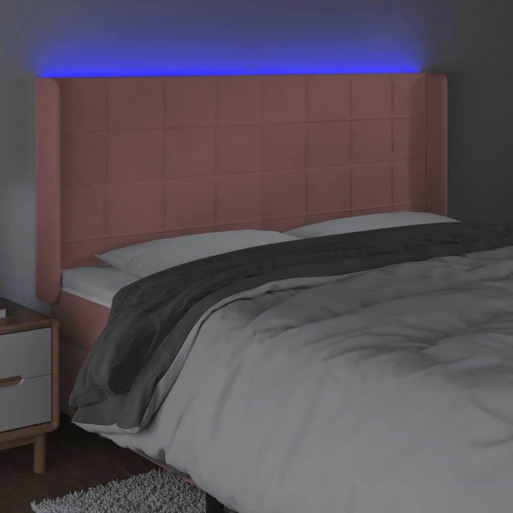 Testiera a led rosa 183x16x118/128 cm in velluto