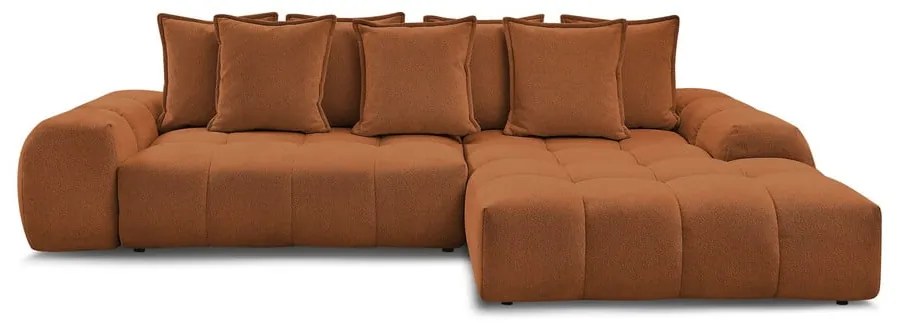 Divano angolare color terracotta allungabile e con contenitore (penisola a destra/chaise lounge) con rivestimento in ciniglia Everest – Bobochic Paris
