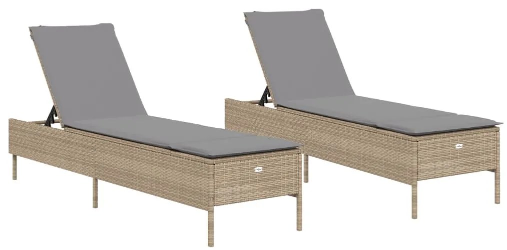 Lettini prendisole 2 pz con cuscini beige in polyrattan