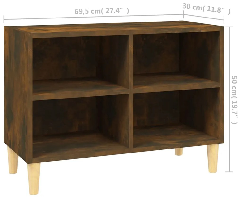 Mobile TV con Gambe in Legno Massello Rovere Fumo 69,5x30x50 cm