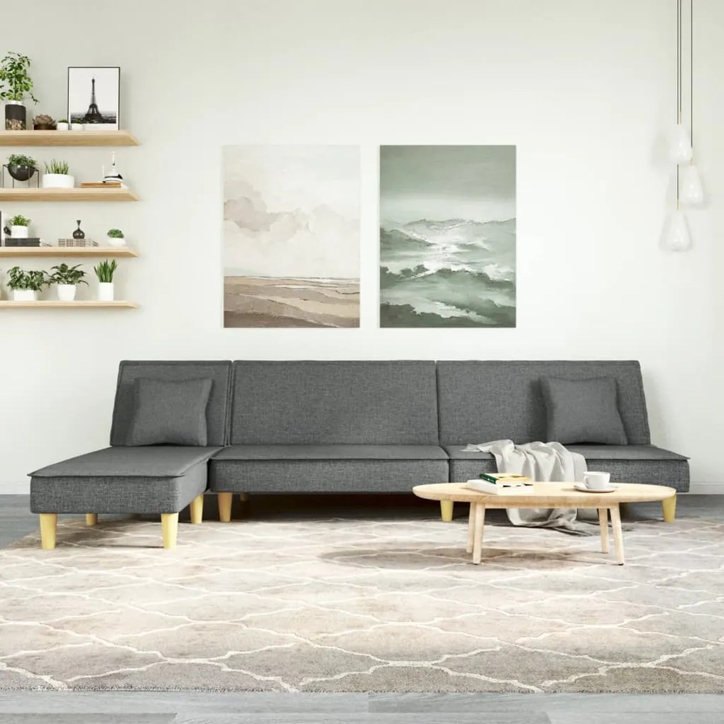 Divano Letto A L Grigio Scuro 255x140x70 Cm İn Tessuto /