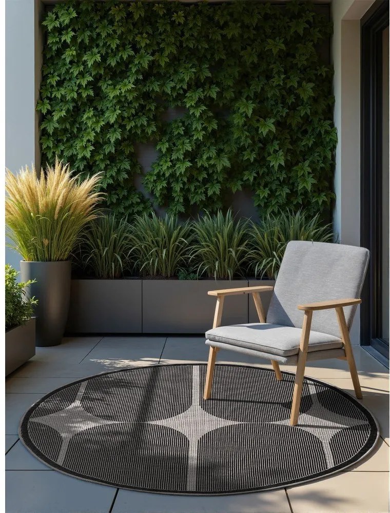 Tappeto da interno/esterno rotondo bianco e nero ø 160 cm Duet Bowen – NORTHRUGS