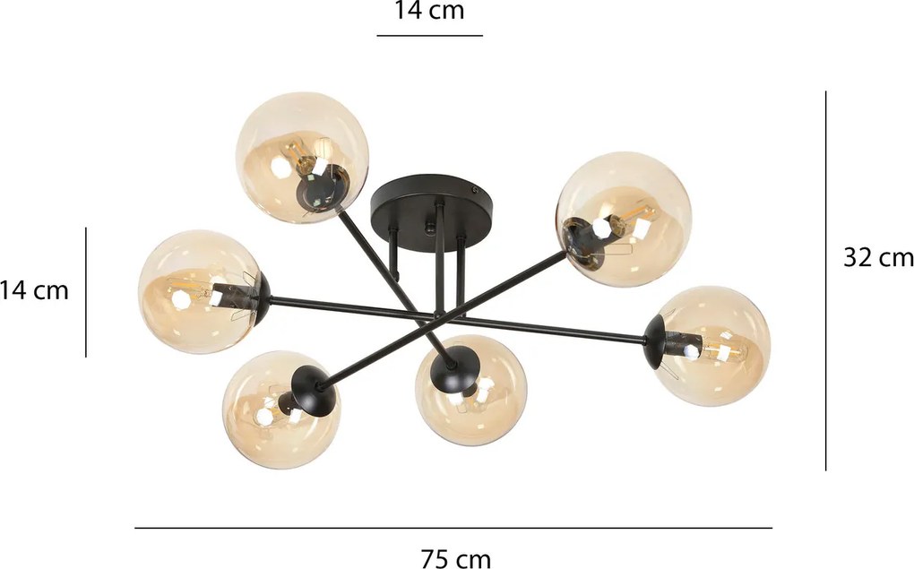 Lampadario da soffitto BRENDI 6B con sfere Miele - E14